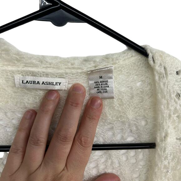 Romantic Lace Open Knit Cardigan Laura Ashley Beaded Ivory Medium - Picture 6 of 7
